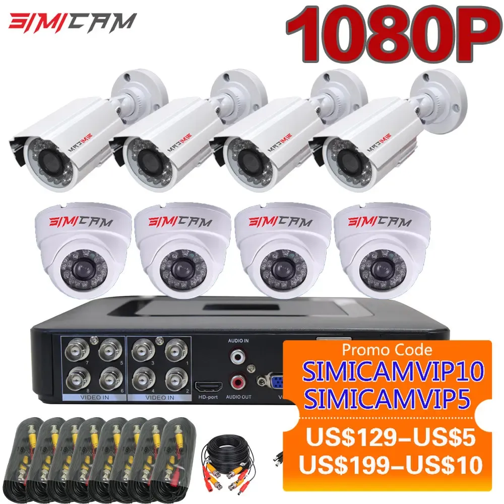 SYSTEM 1080P SYSTEM SYSTEM SYSTEM SYSTEM 8/4 KANALE DVR Recorder i 2/4/6/8pcs 1920 2MP AHD Outdoor Surveillance odporna na pogodę CCTV