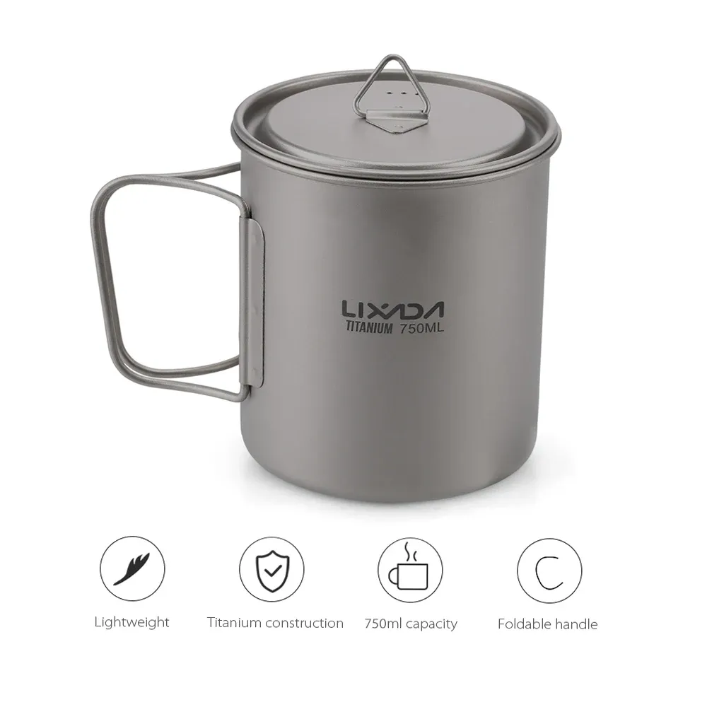 Levert Lixada Ultralight Titanium Cup draagbare camping picknick Water Cup Mok met opvouwbare handgreep 300 ml/350 ml/420 ml/550 ml/650 ml/750 ml