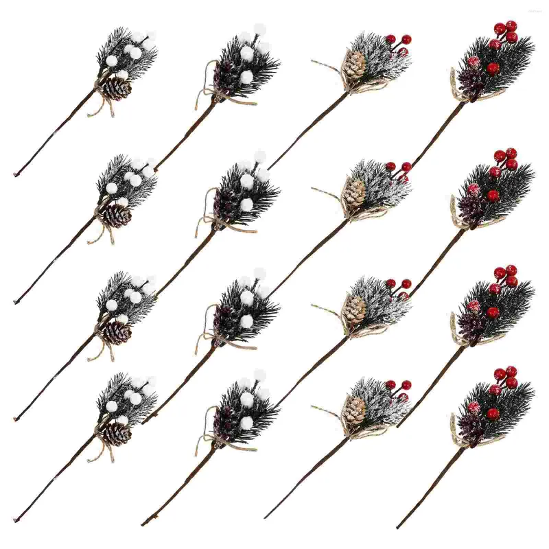 Dekoratif Çiçekler 16 PCS Simülasyon Pinecone Sticks Noel Dekorasyonları Parti Süs Berry Aksesuarları Ahşap Şenlikli Sızdırmazlık