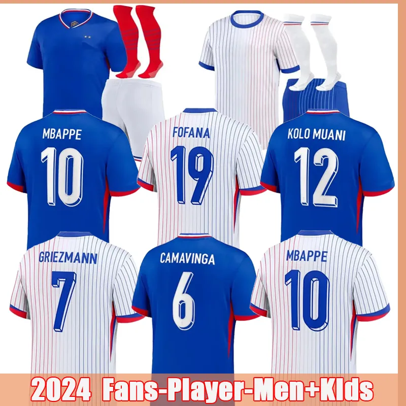 Set completi Maglie da calcio 24 25 Giroud Mbappe Griezmann Saliba Pavard Kante Maillot de Foot Equipe Maillots Kit Kit Men Football Sportswear Uniforms Youth Shirt