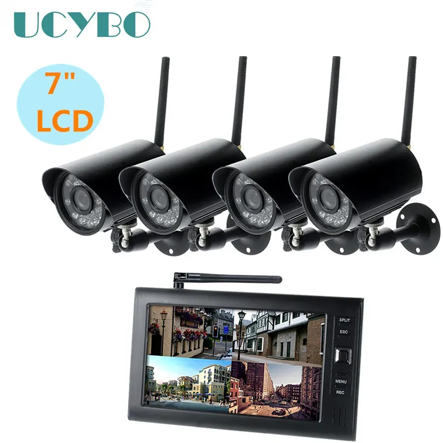 Sistema 7 "Sistema CCTV LCD Sistema WiFi Wireless Camera da videosorveglianza Set Motion Retection Outdoor IR Cam DVR Kit SD W/ Registrazione