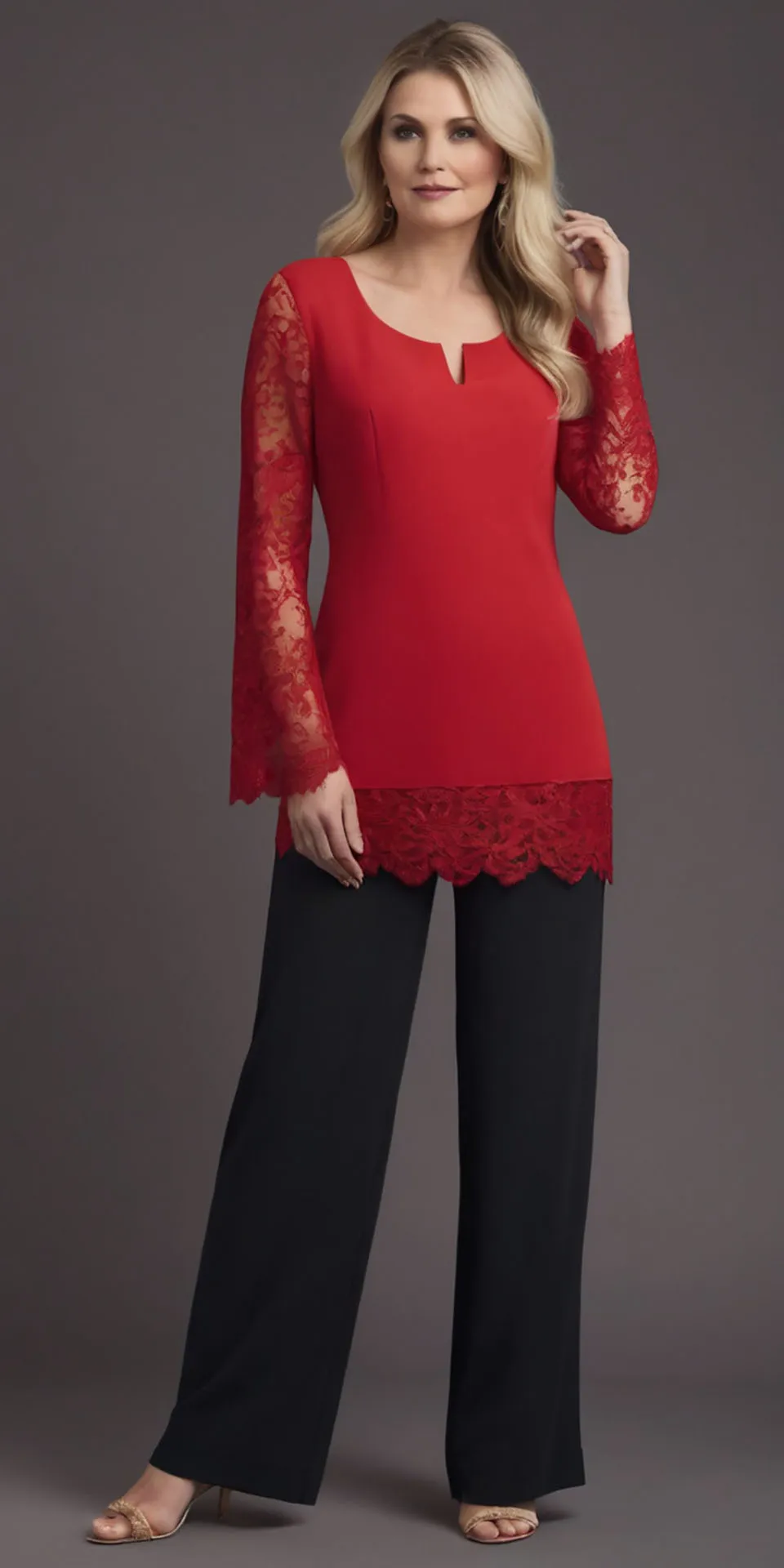 Red White Mother of the Bride Dress Formal Mother's Jurken Long Sleeve Custom Sipper Plus Size Nieuwe Lace Chiffon V-Neck Pant Suits Black Two Pieces