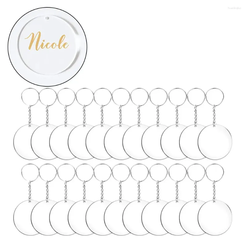 Décoration de fête 48/72/96PCS Disques de cercle transparent acryliques Définir les chaînes clés Clear Round Keynchain Blanks pour le bricolage (transparent)