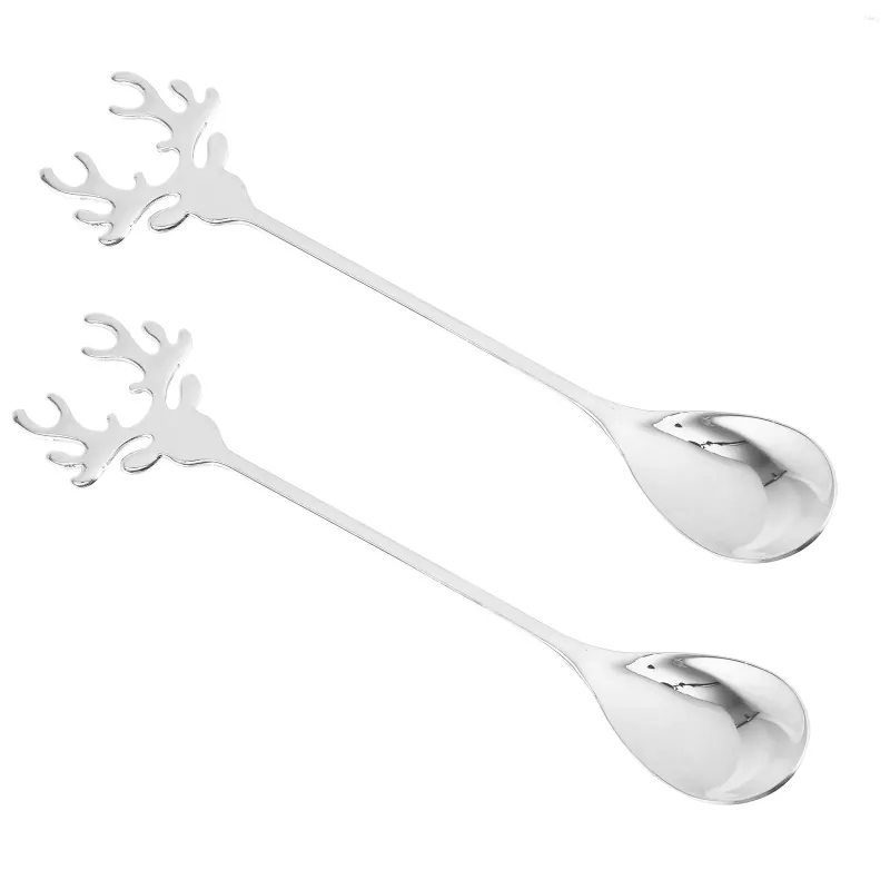 Coffee Scoops 2pcs Christmas Spoon Stainless Steel Stirring With Reindeer Antler Tea Dessert Mixing Soup