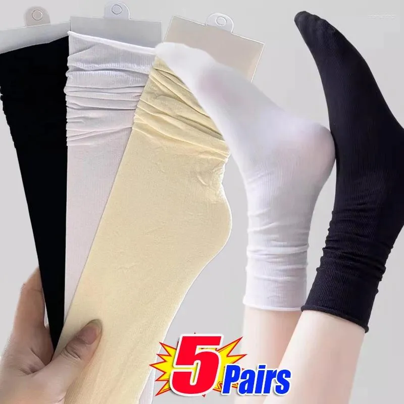 Women Socks 1/3/5Pairs Ice Thin Loose Calf Tube Summer Purple Knee Nylon Japanese Fashion College Style Solid Color