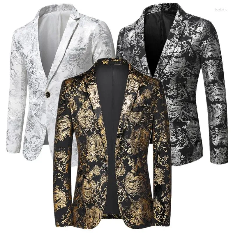 Herrenanzüge Mode hochgradig gestempelte Anzug Jacke Gold / Silber Weiß Männer Hochzeit Prom Party Kleid Blazer Mäntel große Größe 6xl