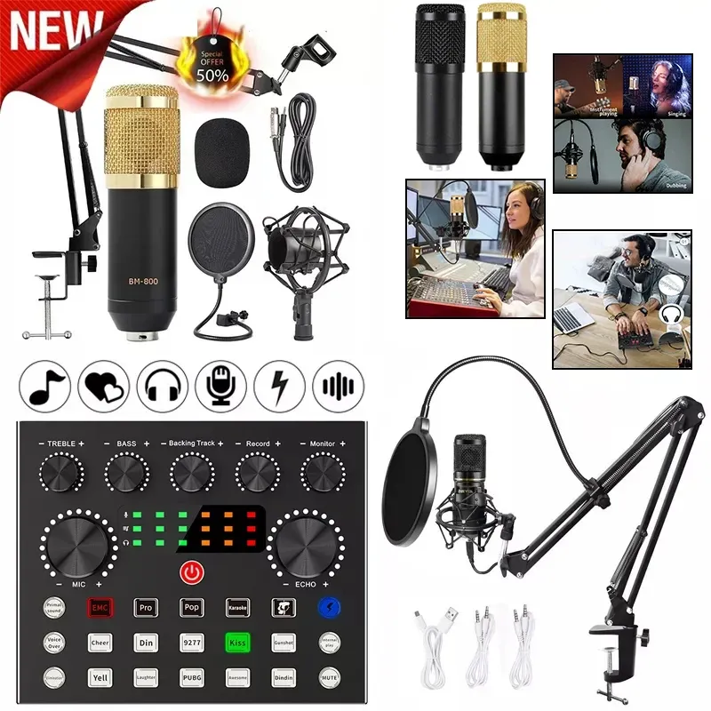 Microfoni Kit di microfono BM800 con scheda audio vive (opzionale) Sospensione a forbice Shock Monte e filtro pop per la registrazione in studio