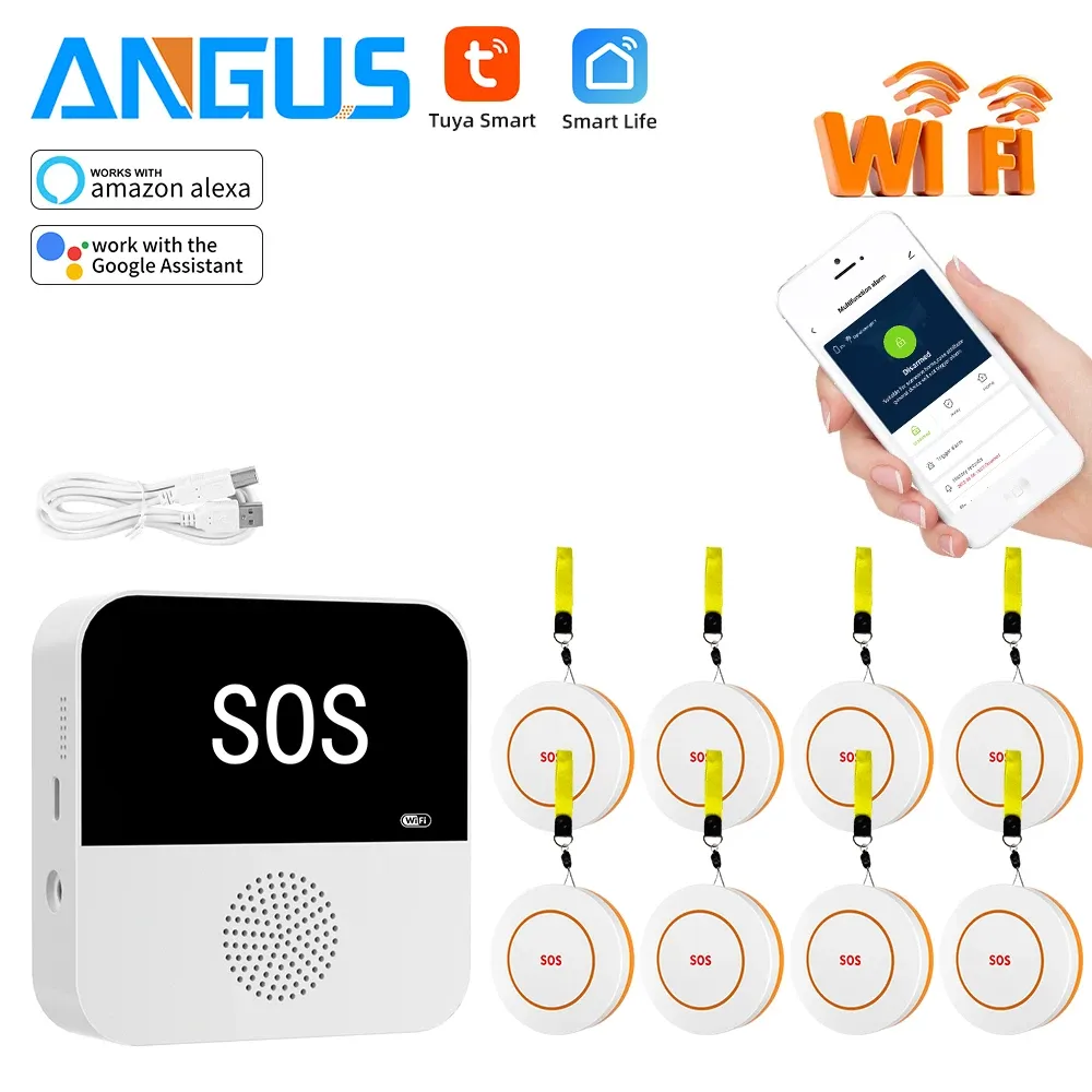 Button Angus Wireless Button SOS para emergências Smart Ligue para obter um botão de emergência de pânico de segurança com 433MHz Sistema de alarme para casa