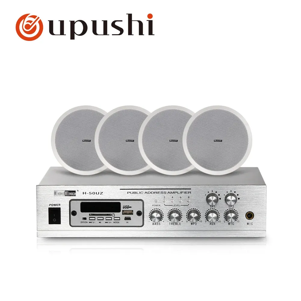 Acessórios Home Background Music System 2 Zona O amplificador de 8 polegadas em alto -falantes de teto 50w Home Digital Audio com MP3, USB, FM, cartão SD