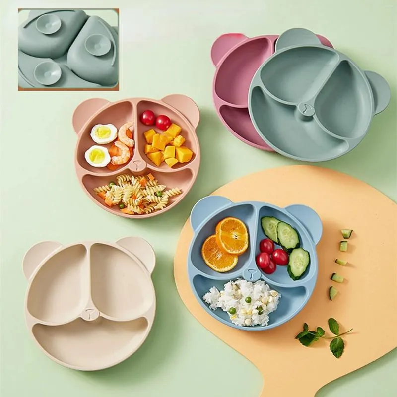 Bowls Baby Silicone Bear Whale Dinner Plate Four Reinforced Suction Cup Children's Training Tableware Grade Without Fork Andspoon