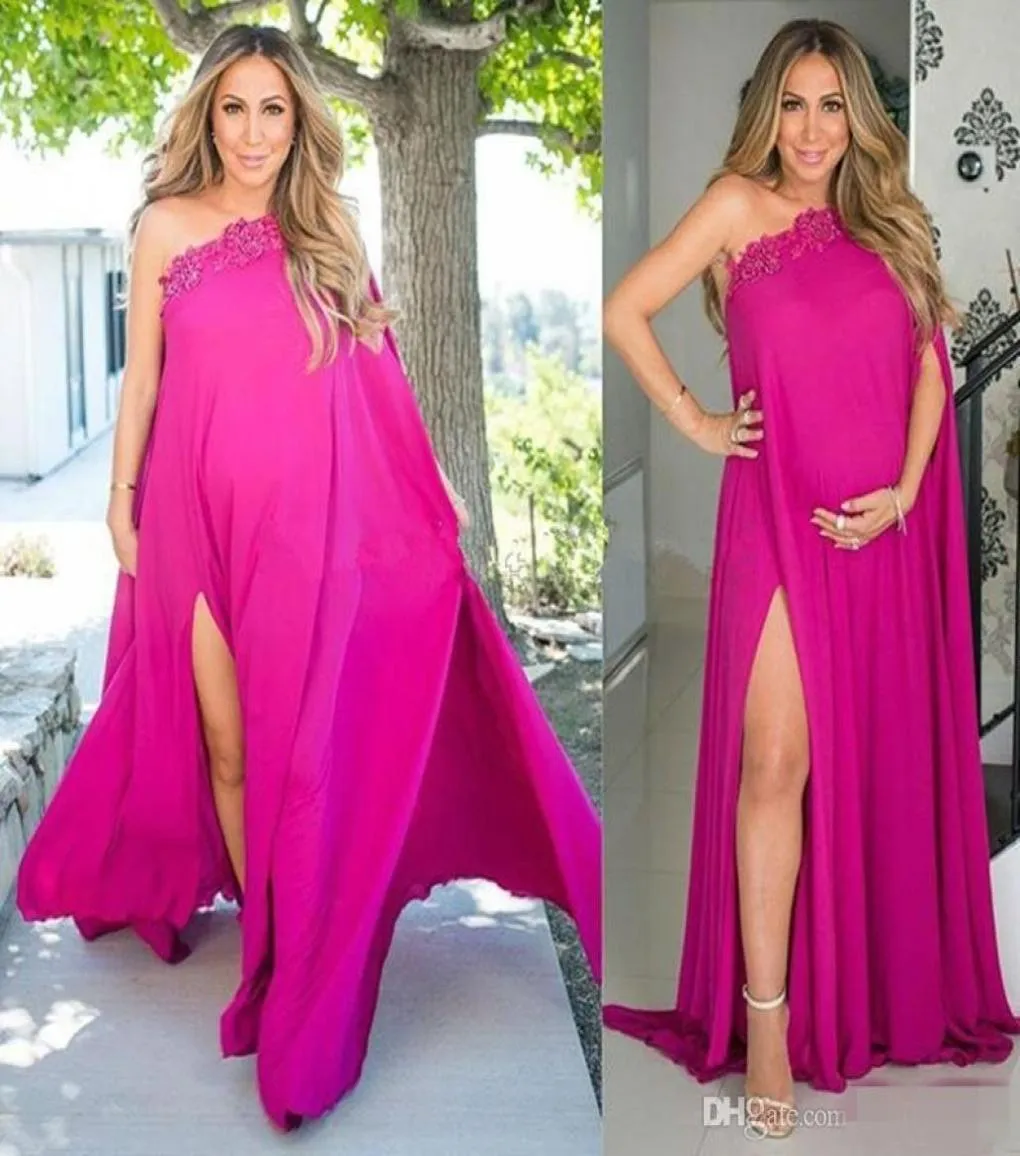 FUCHSIA UNA SOBRE PARTIR VENTOS DE PARTE DE ESPERRACIÓN DEL PARA ENFERENCIA Vestidos de maternidad de gasa de talla grande con Vestidos de baile de graduación Long9915160