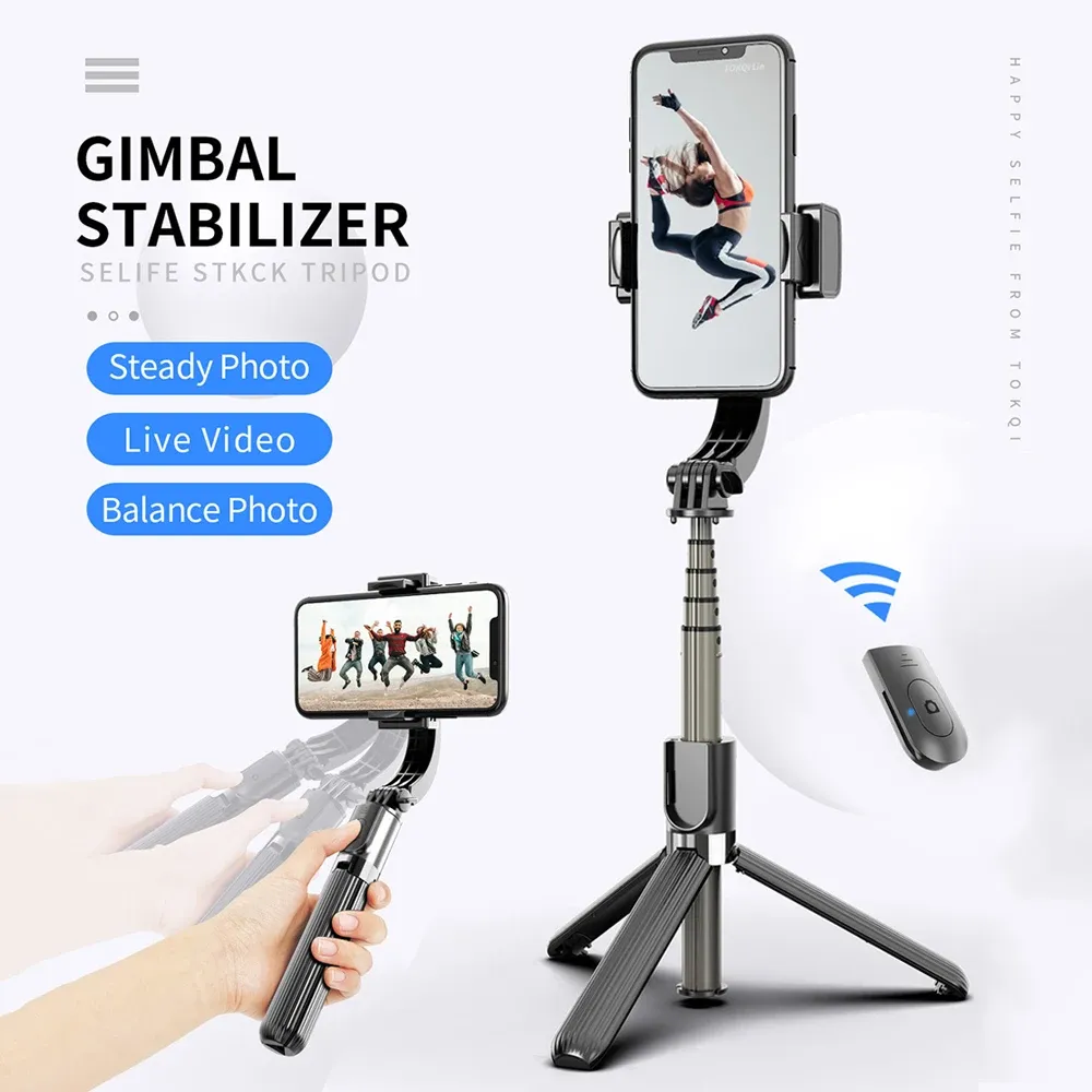 Monopods handhållen gimbal stabilisator Antishake selfie stick Bluetooth kompatibel fjärrkontroll stativ smarttelefonhållare för iOS Android