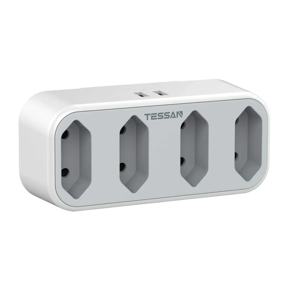 Schede Tessan Eu Outlet Outlet Extender Overload Protezione con tipo E/F Plug 4 Outlet UE e 2 porte USB 2300W per smartphone, laptop