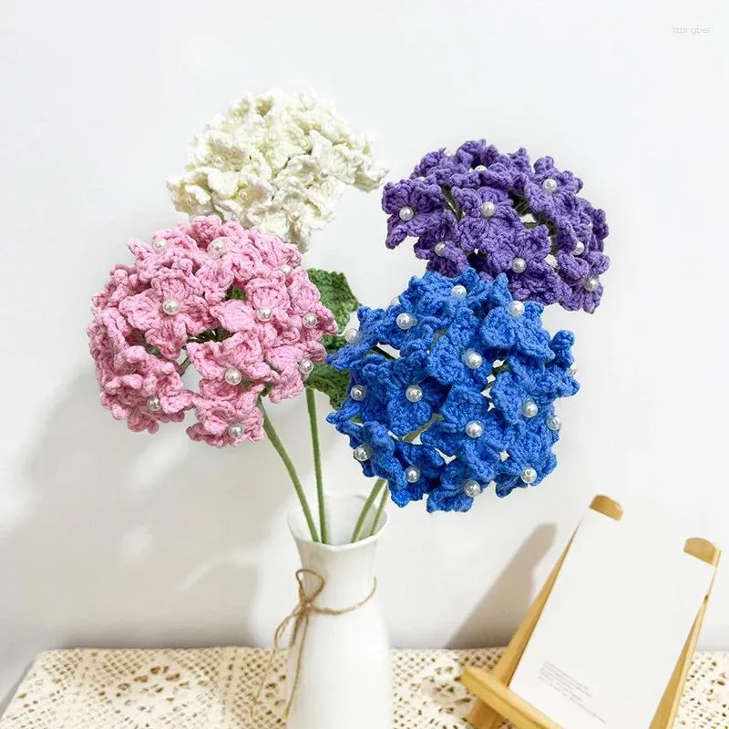 Dekorativa blommor kreativa handgjorda stickade ull hortensia simulering blommor hem dekoration semester present vävt rosa lila vit blå