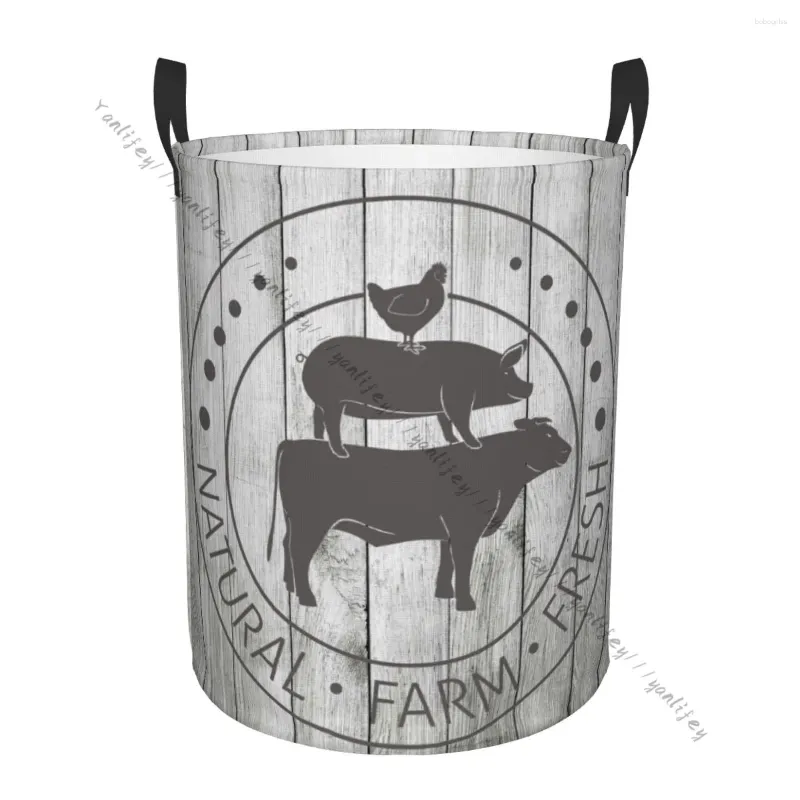 Sacs à linge Dirk Panier Organisateur pliable Ferme Pigle de cochon de vache frais sur les vêtements de clôture en bois Hamper Hamper Home Rangement