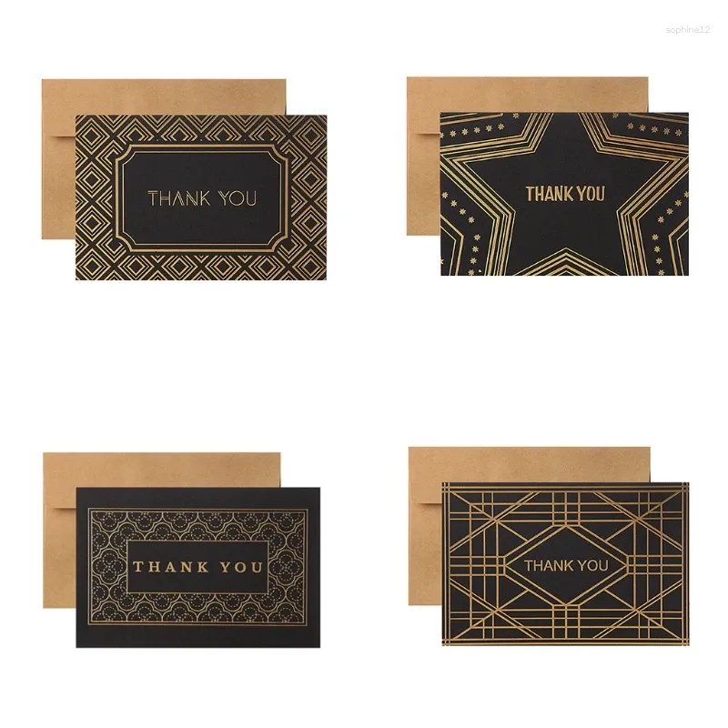 Gift Wrap 10pcs Thank You Cards With Envelopes Geometric Bronzing Folding Greeting Card For Business Wedding Baby Shower