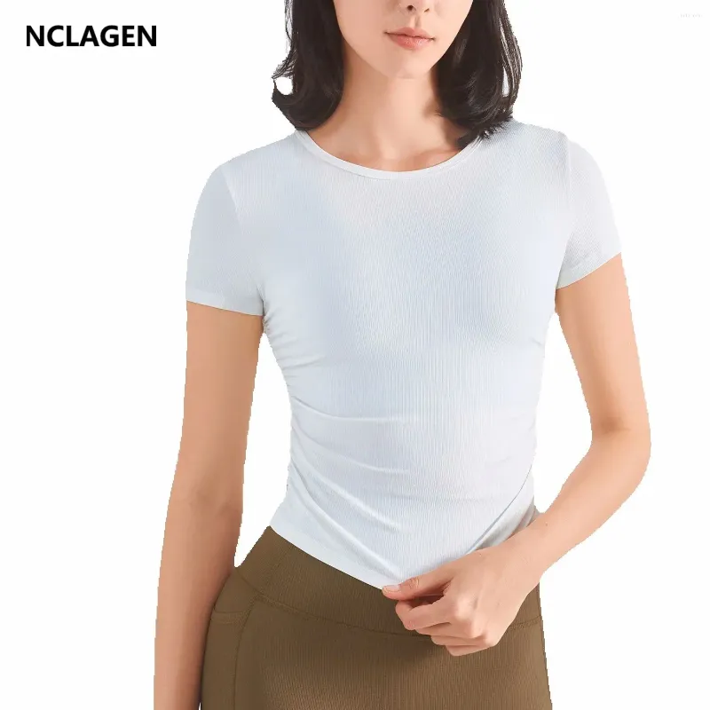 Chemises actives nclagen T-shirt de yoga mince Femmes Femmes courtes Slande Scrunch Gym Tops Comfort Cool Slim Casual Sports sans pads