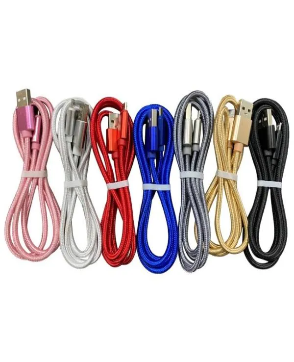 Nudelflätad typ C -kabel Mikro USB -laddningsdata Laddning 1m 2m 3m 6ft 10ft Cord Woven Tyg för Samsung Mobile Mobiltelefon XIAO5544579