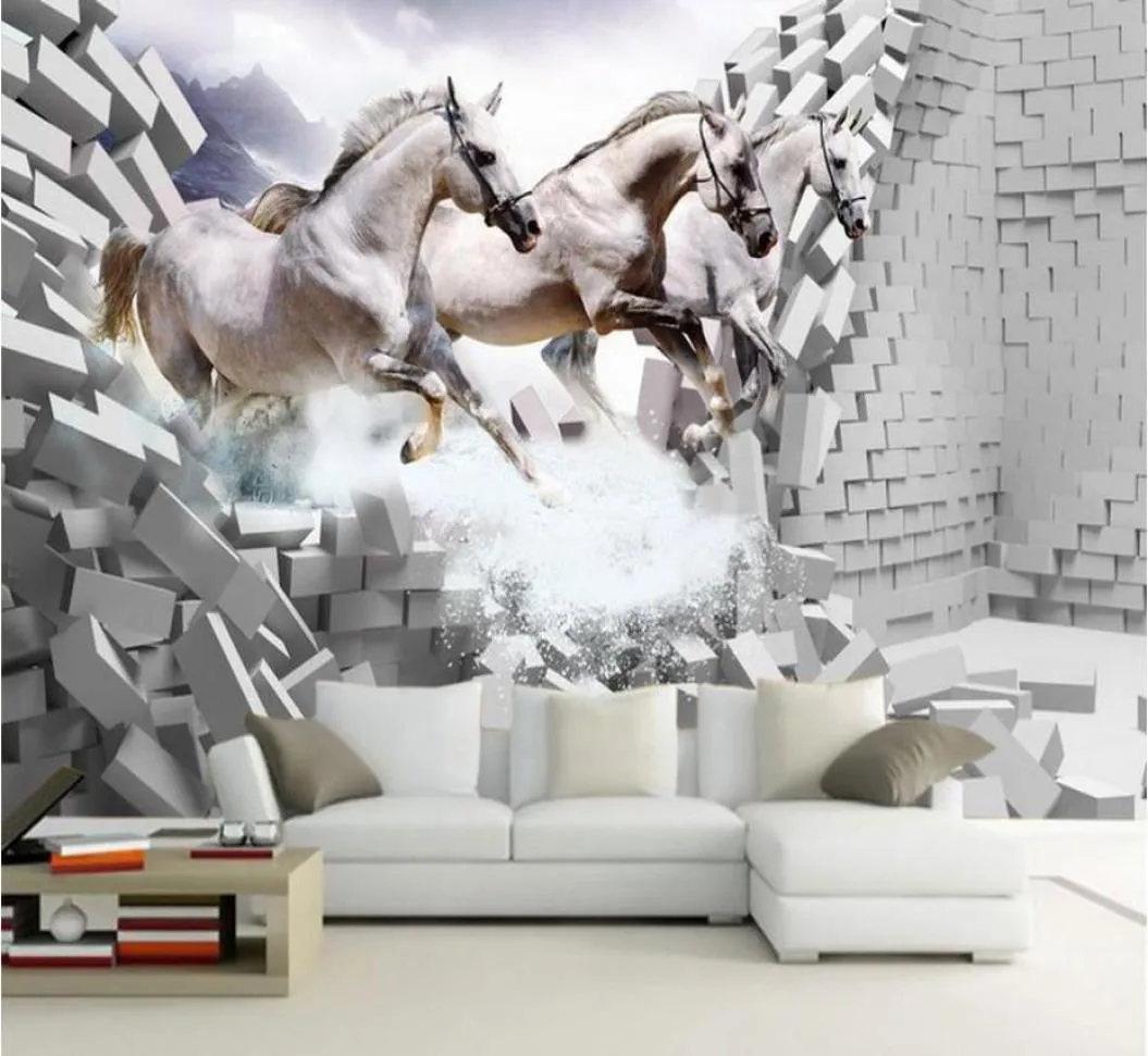 壁のためのカスタマイズされた壁紙ホワイト馬に乗るリビングルームのための3D壁画の壁紙8173331