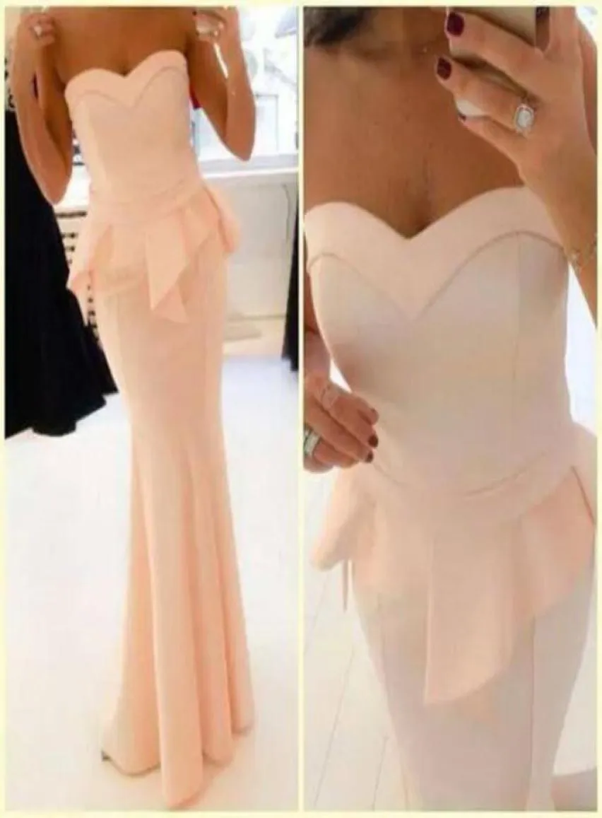 Élégant décolleté en cœur sirène longue robes de bal sexy sans manches en satin avec peplum toute longueur de la soirée de fermeture à glissière gow9488220