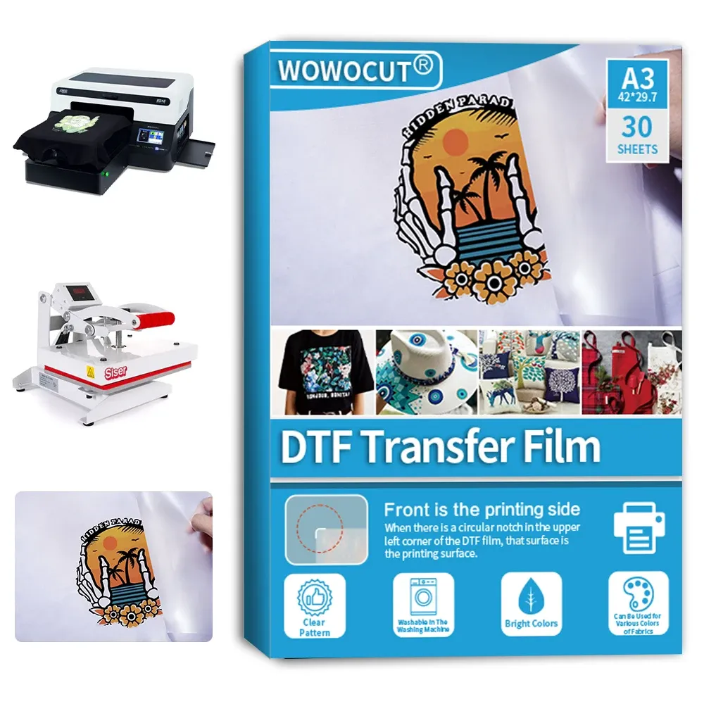 Papier wowocut 30 feuilles de transfert DTF Premium Film A3 Matte Pet Film For Ink Jet Imprimante Sublimation PaperDirect To Film Transfer Paper