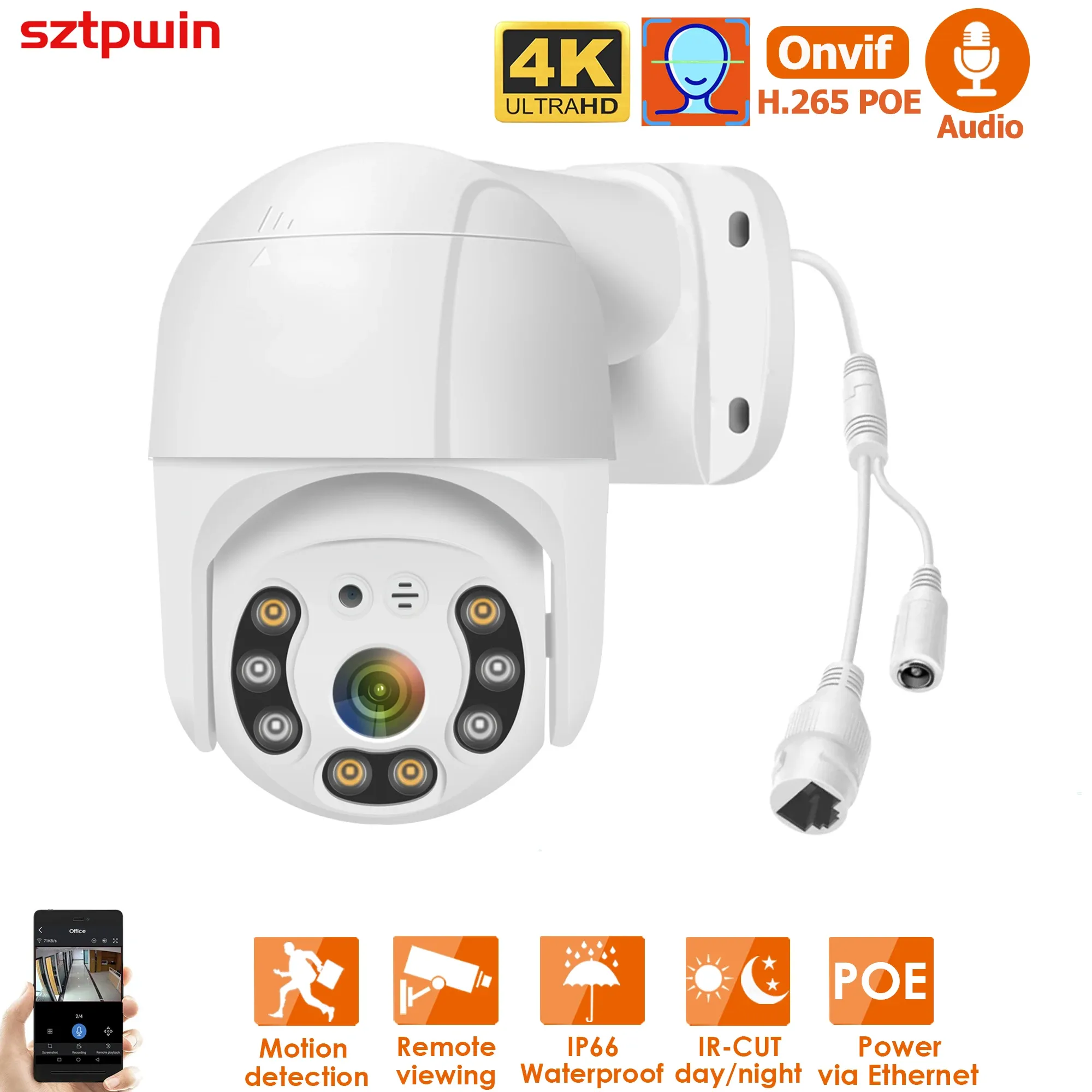 Cameras 4K 8MP 2,5 "POE PTZ Video IP CCTV Surveillance Security Network Camera System System FACEDETECTION4xdigital Zoom extérieur étanche