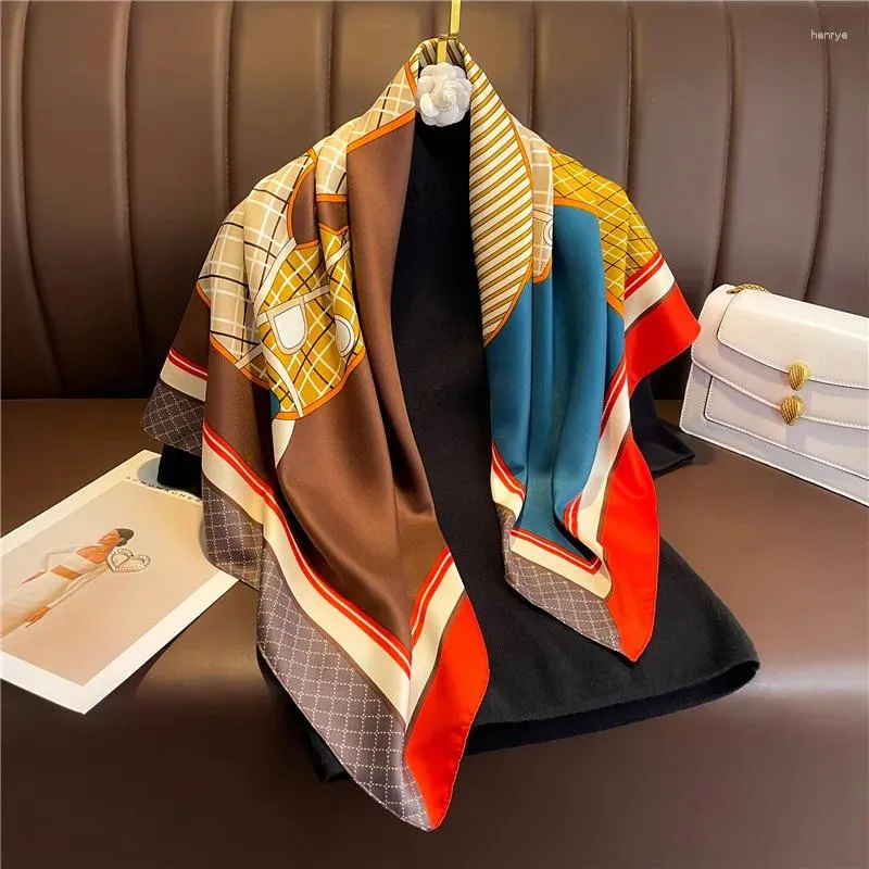 Sjaals European American Color Match Fashion Silk Scarf Women 90x90 cm vierkante sjaal SHAWL vrouwelijke stropdas nektas wrap hijab print lint