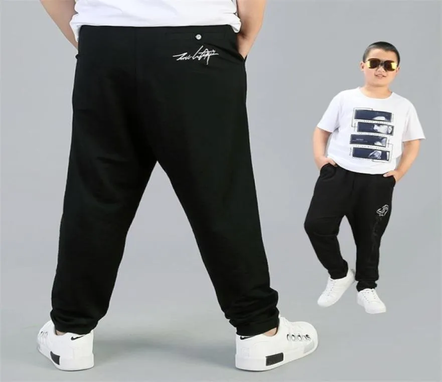 Casual Fat Boys Pants Summer Spring Plus Size Byxor för barn Teenage School Pure Black Long Pant Big Clothes 12 14y 2106228401179