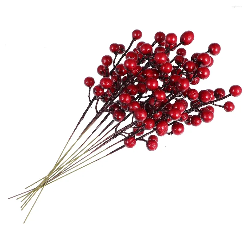 Decorative Flowers 10pcs Christmas Red Berry Pick Artificial Holy Stems Branches DIY Wreath Crafts Holiday Decor ( )