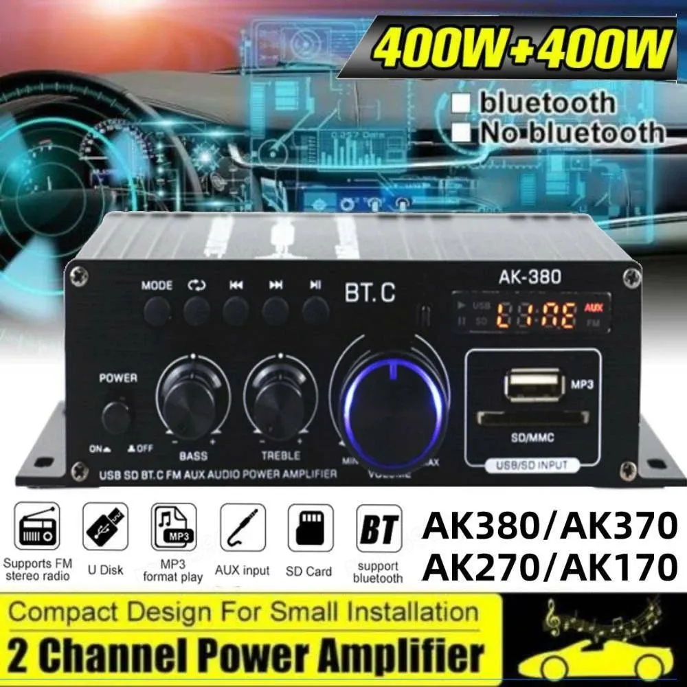 Amplifikatör AK380/G8/AK370/AK270/AK170 800W 12V Ev Araba HiFi Güç Amplifikatörü Stereo Bas Ses AMP Hoparlör Sınıf D Ses Güç Amplifikasyonu