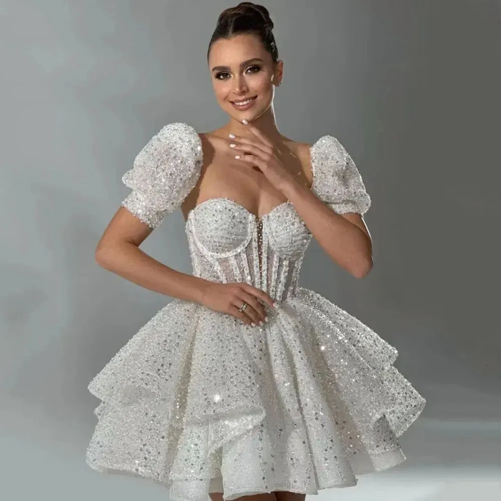 Vestido de noite curto fdhaolu, querida, mini casamento 2024 mangas destacáveis, vestidos de baile de formatura 240401