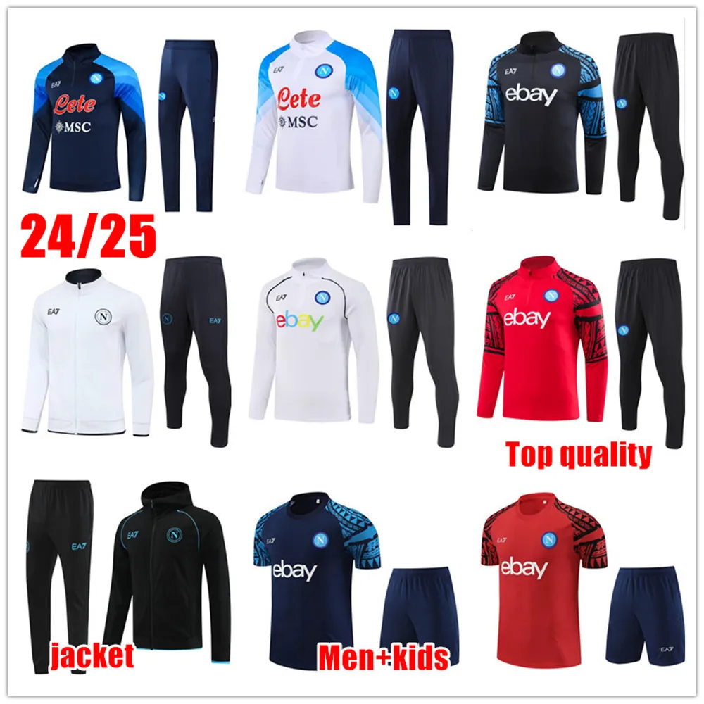 2024 Yarım Çekme Uzun Kollu Ceket Napoli Trailsuit Futbol Jersey 24 25 Futbol Terozları Çocuk Kiti SSC Napoli AE7 D10s Eğitim Takım Tren Tuta Chandal Jogging