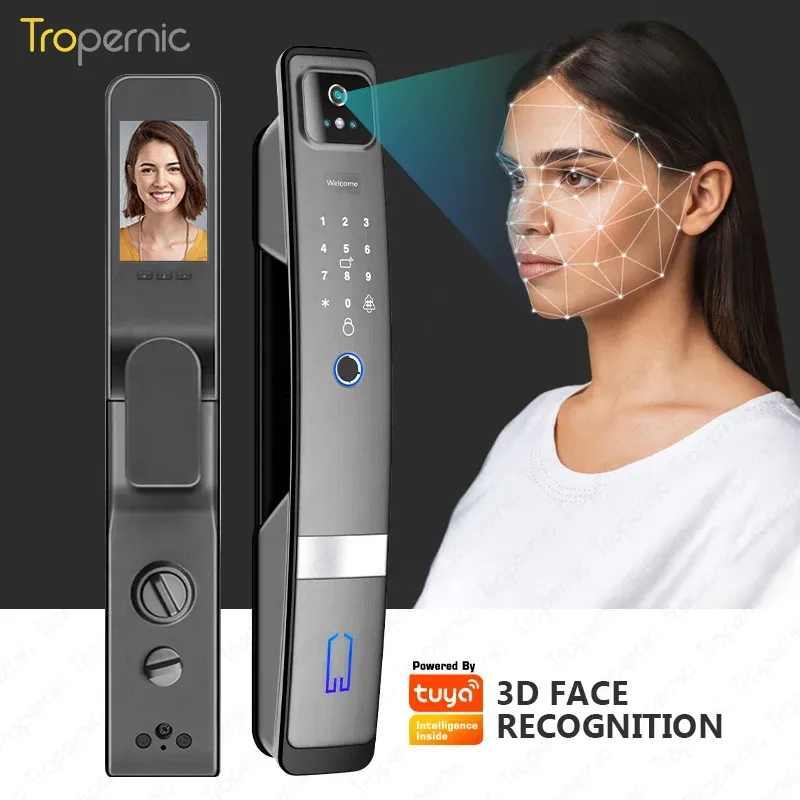 Lock Tropernic Mobile Tuya WiFi Lock Waterproof Outdoor Smart Biometric Fingerprint Face Automatic Door Lock with Eye Scanner