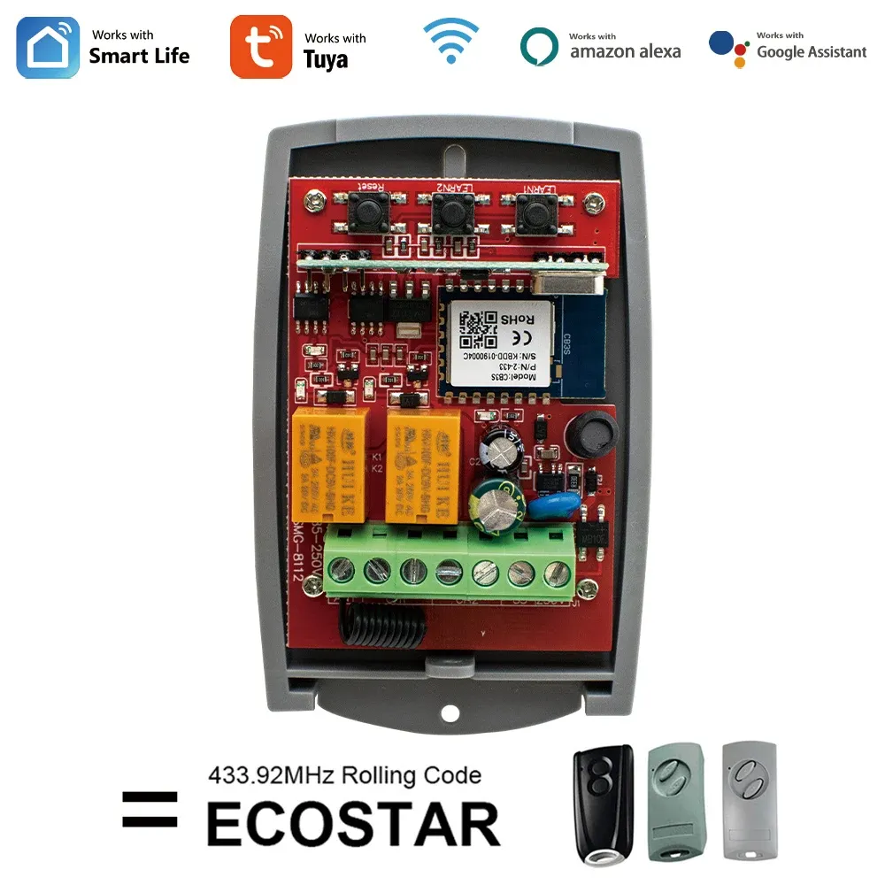 Contrôle récepteur de porte de garage wifi 2ch pour Ecostar RSE2 RSC2 AC DC 732V 85250V Smart Switch Wi Fi Gate Opender Motor Tuya Télécommande