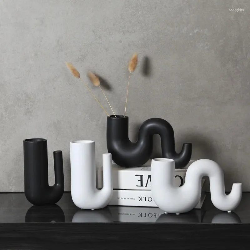 Vases Nordic Simple Flower Vase noir blanc céramique décoration Organisateurs séchés