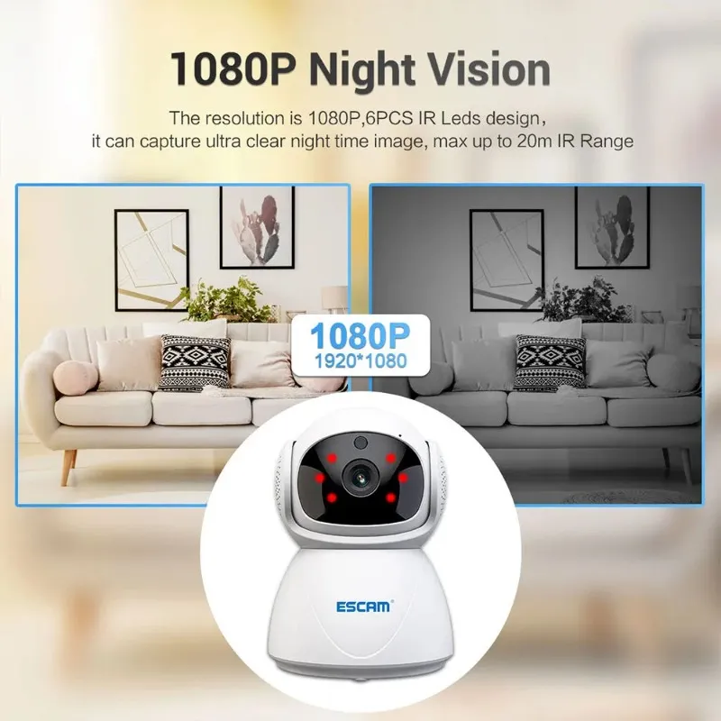 Escam PT201 1080p Akıllı Gözetim Kamerası Kablosuz CCTVNetwork 2.4G 5G WiFi IP Kamera Ir Night Vision Bebek Monitörü