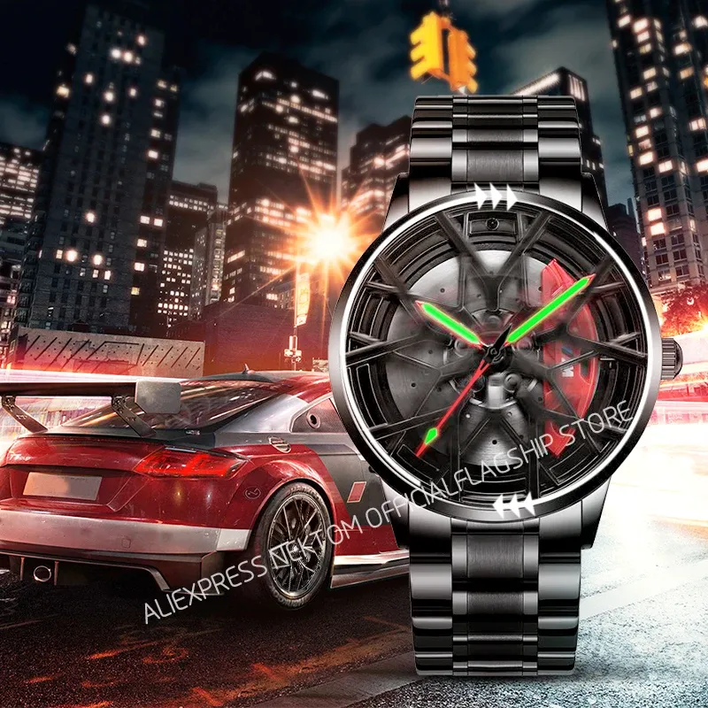 Kits Nektom New Fashion Business Men's Watches Luminous Real 3d Model Spinning Car Wheel Hub Watch for Men Relogio Masculino