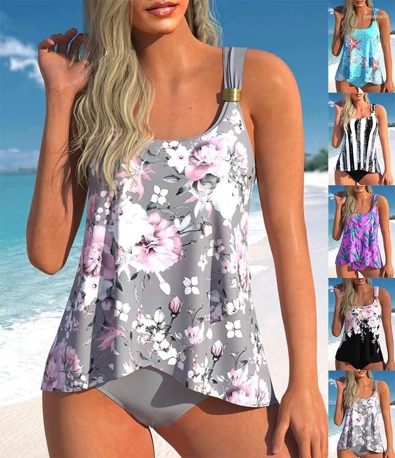 Swimwear Tankini 2 pièces Swim de maillot de bain régulier beau motif imprimé floral Sport Sport Beachwear S-6XL