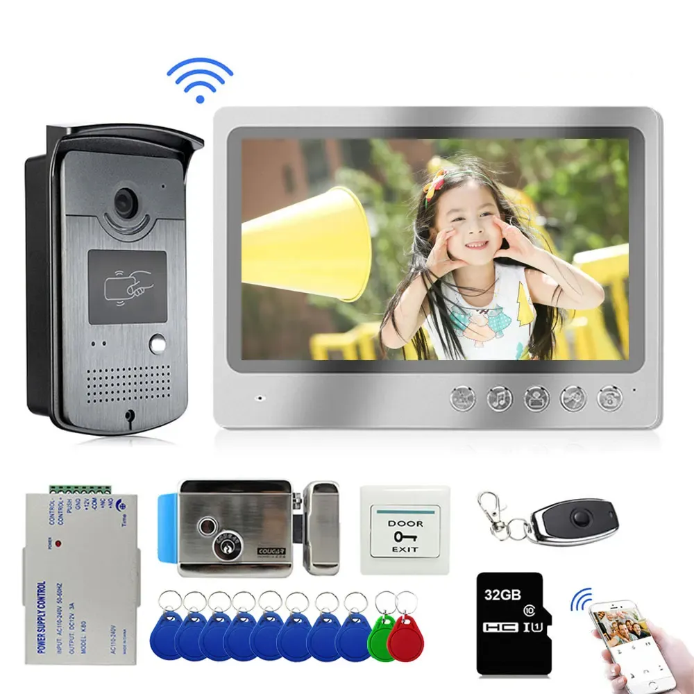 Intercomo tuya smart app remoto remoto desbloqueio wi -fi 9 polegadas por porta de vídeo telefone de vídeo intercomunicatória câmera RFID + trava de porta elétrica de controle
