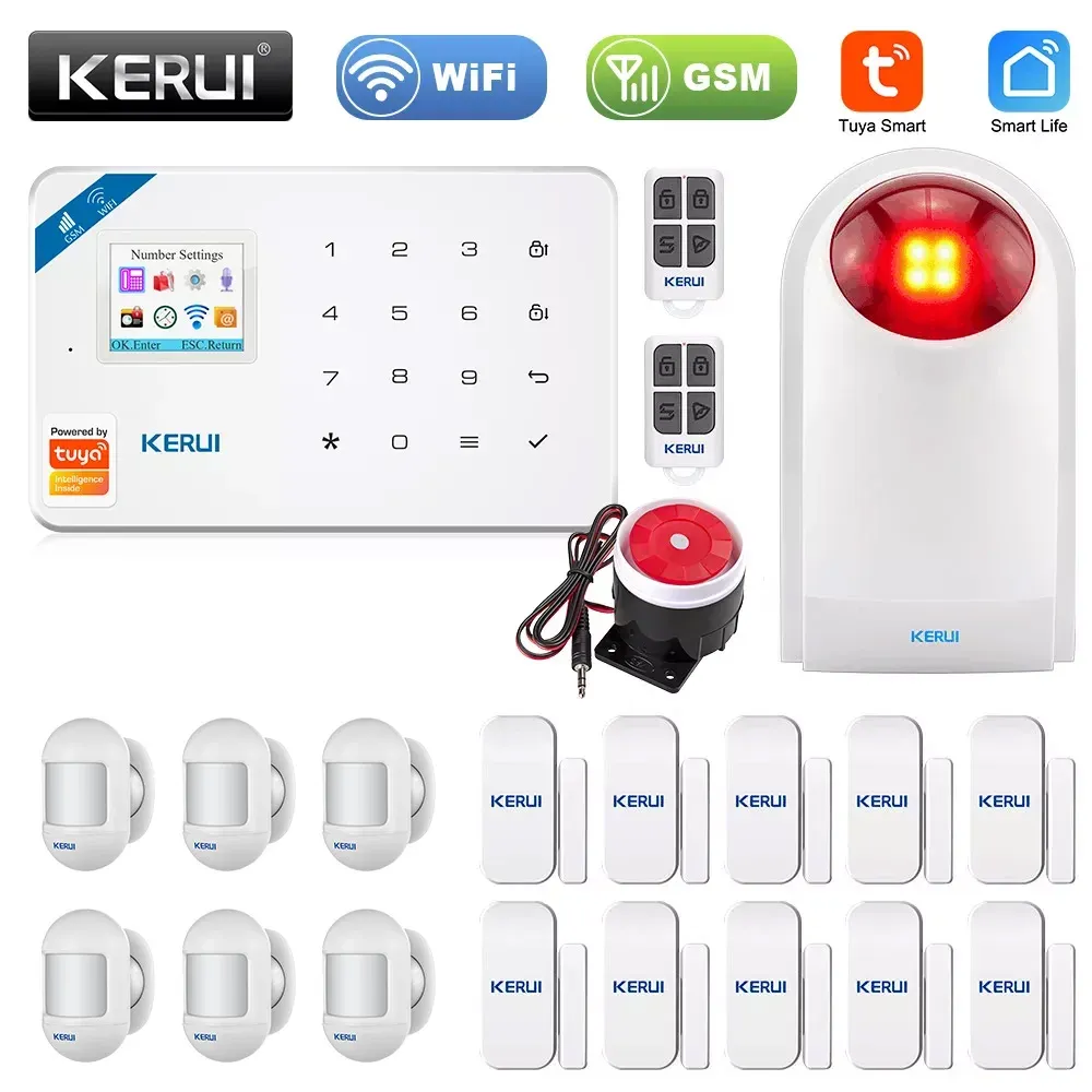 Pinsel Kerui W181 Tuya Smart Home WiFi GSM Alarmsystem Einbrecher Home Security Alarm App Steuerelempfung Sensor 6 Sprachen Garage Alarm