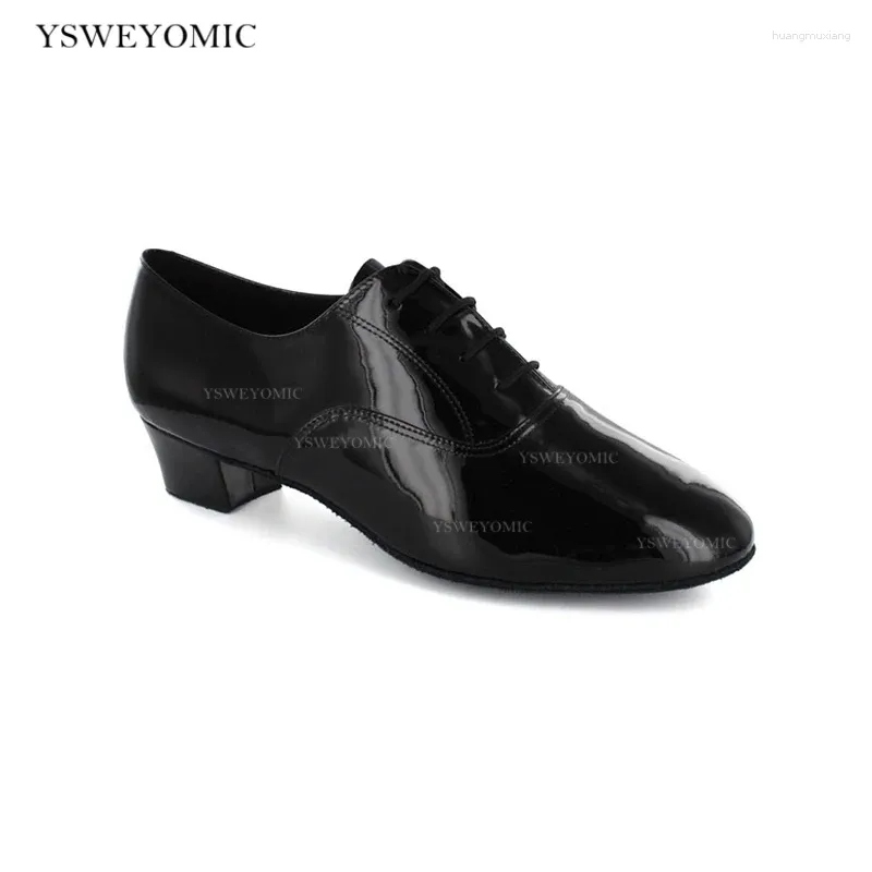 Dance Shoes Ballroom MEN Latin Dancing Black Shiny Patent Leather High-end Modern For Man 1inch 1.5inch