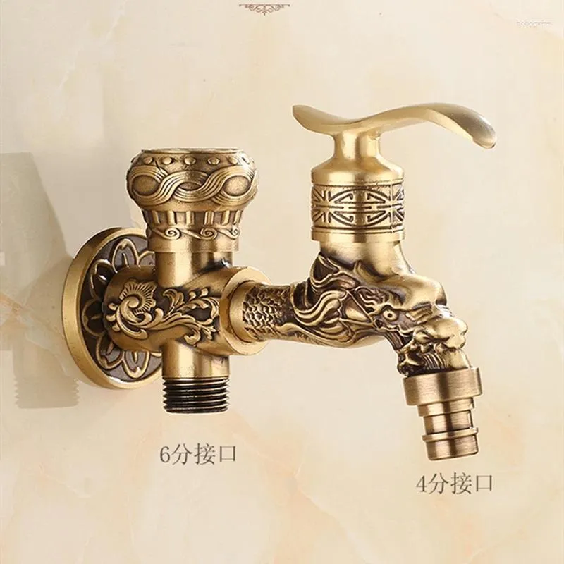 Bathroom Sink Faucets Single Cold Antique Copper Carved Pattern Dragon Type Washing Machine Bibcock Garden Retro Faucet Mop Slot Toilet Taps