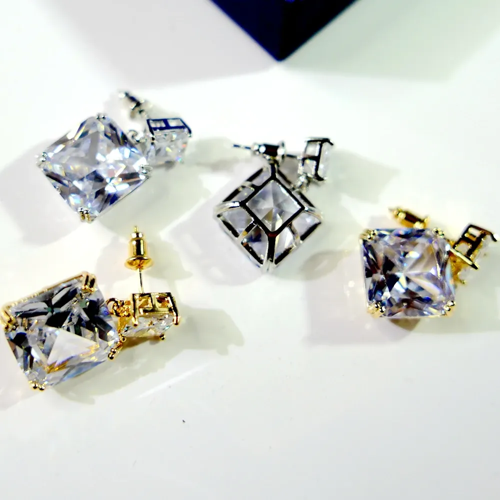 Oorbellen kqdance zirkonia diamanten druppel oorbellen met witte vierkant steen zilver 925 oor naald real 18k goud vergulde sieraden 2022 nieuw