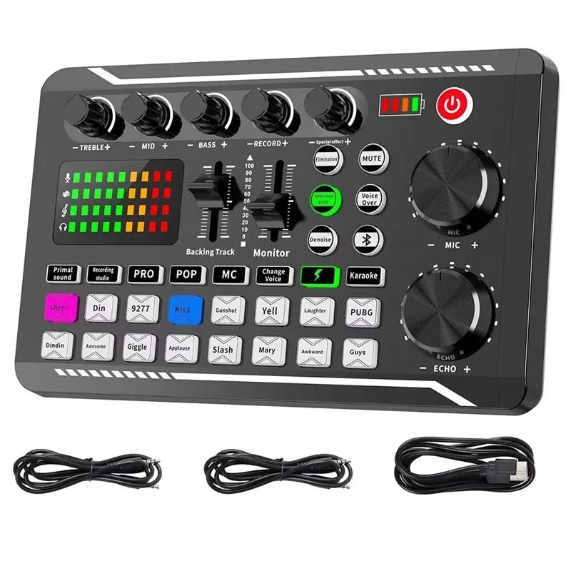 Acessórios Mixer de áudio Card de som e interface de áudio com efeitos de mixer de DJ e estúdio de produção de podcast de trocador de voz