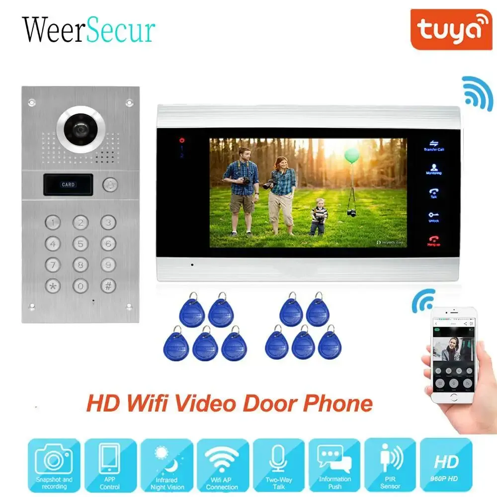 Doorbells 960P AHD Tuya Smart App Remote Unlock WiFi Video Doorbell Door Phone Intercom System Motion Detection Code Keypad RFID Camera