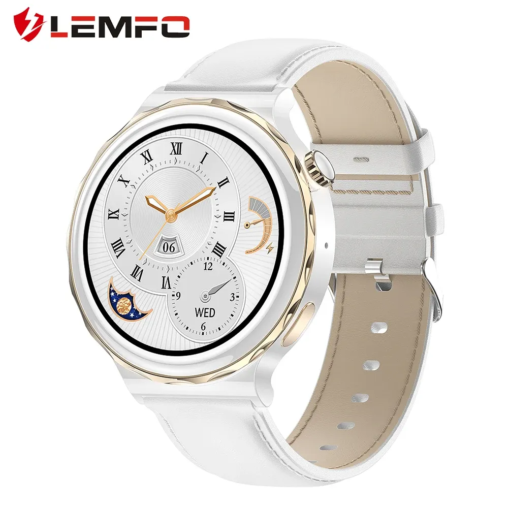 Relógios Lemfo HK43 Smart Watch Women 260mAh Bateria Bluetooth Call personalizado Papel de parede Pressão Oxigênio feminino Smartwatch 1,36 polegada 390*390