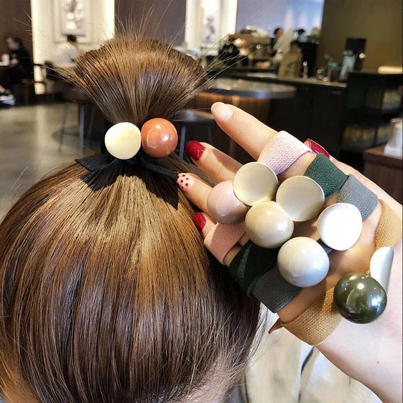 2024 Korea Style Hair Ropes Cute Simple Width Color Metal Ball Elastic Hair Bands for Girl Women Fashion Hair Accessories - for Korea Style