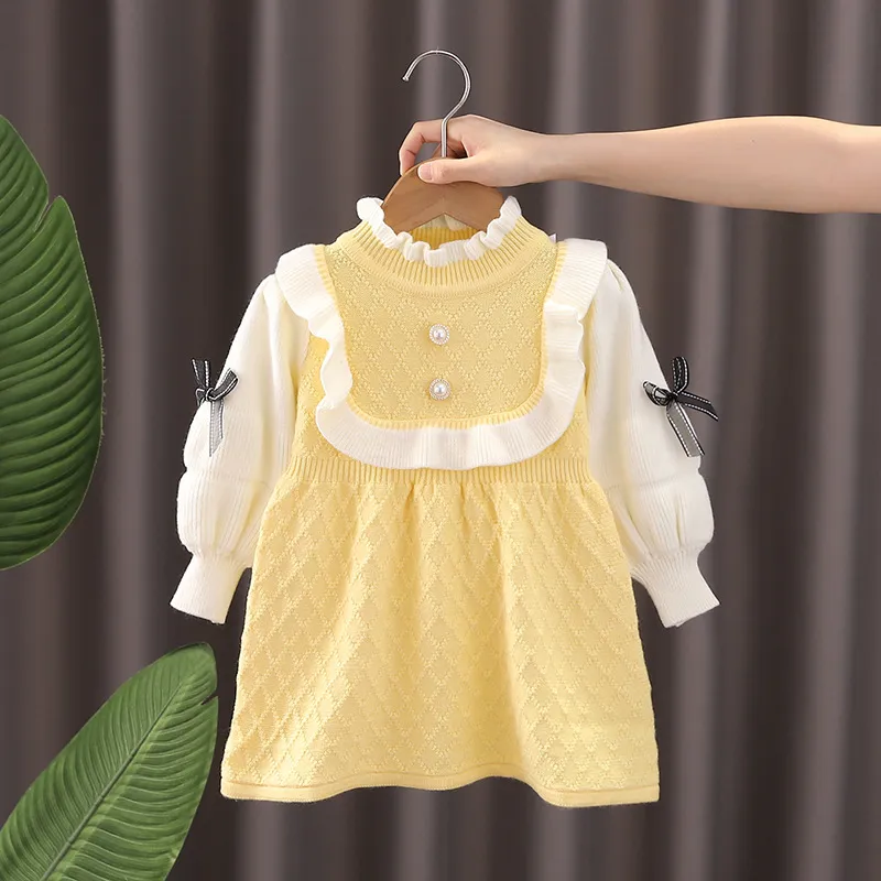 childrens knitted dress pink double-breasted turn-down collar 6T cotton  woolen autumn winter from Dhgate Clothing Sets - price 65.33