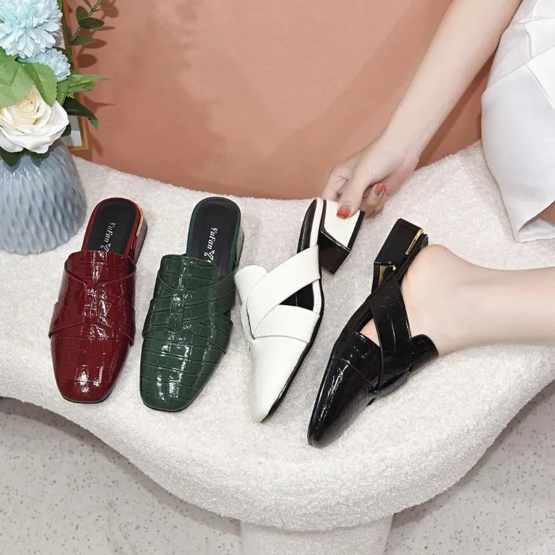 Dress Shoes Flat Bottomed Sandals For Women In Summer European And American Style Cow Patent Leather Slippers With A Low Heel Half T