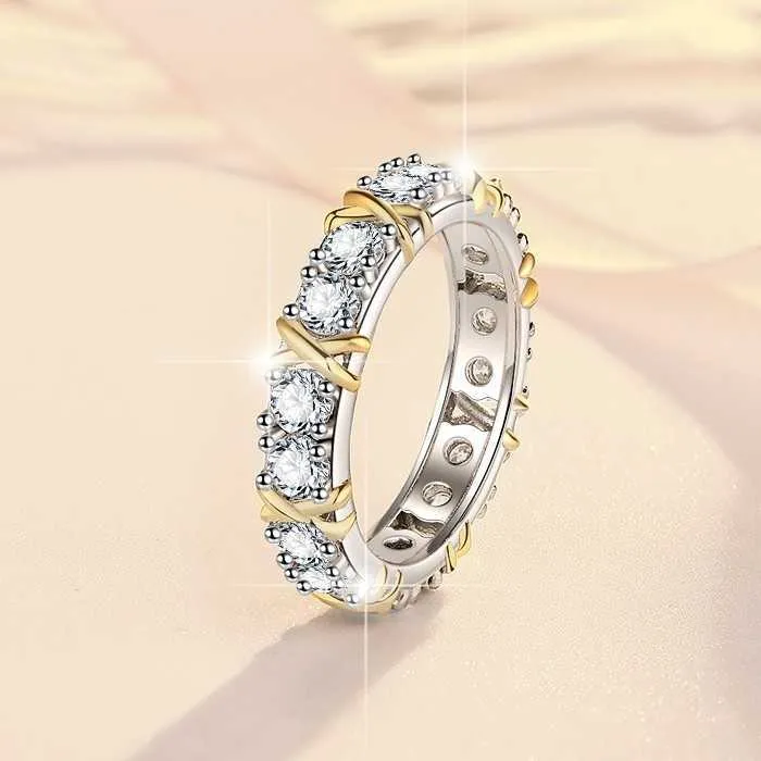 Designer Brand Sterling Silver S925 Diamond Ring for Women Plated With Mosonite TFF X Cross Two Tone Womens Personalized Set